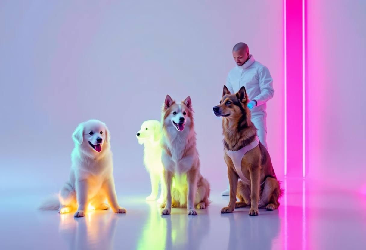 Group of dogs playing together outdoors