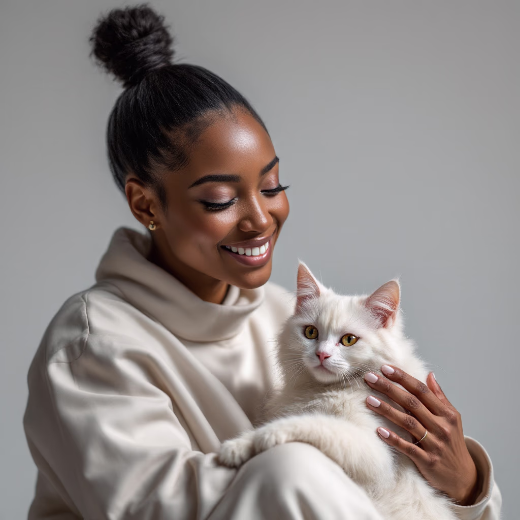 Headshot of a customer interacting with their pet