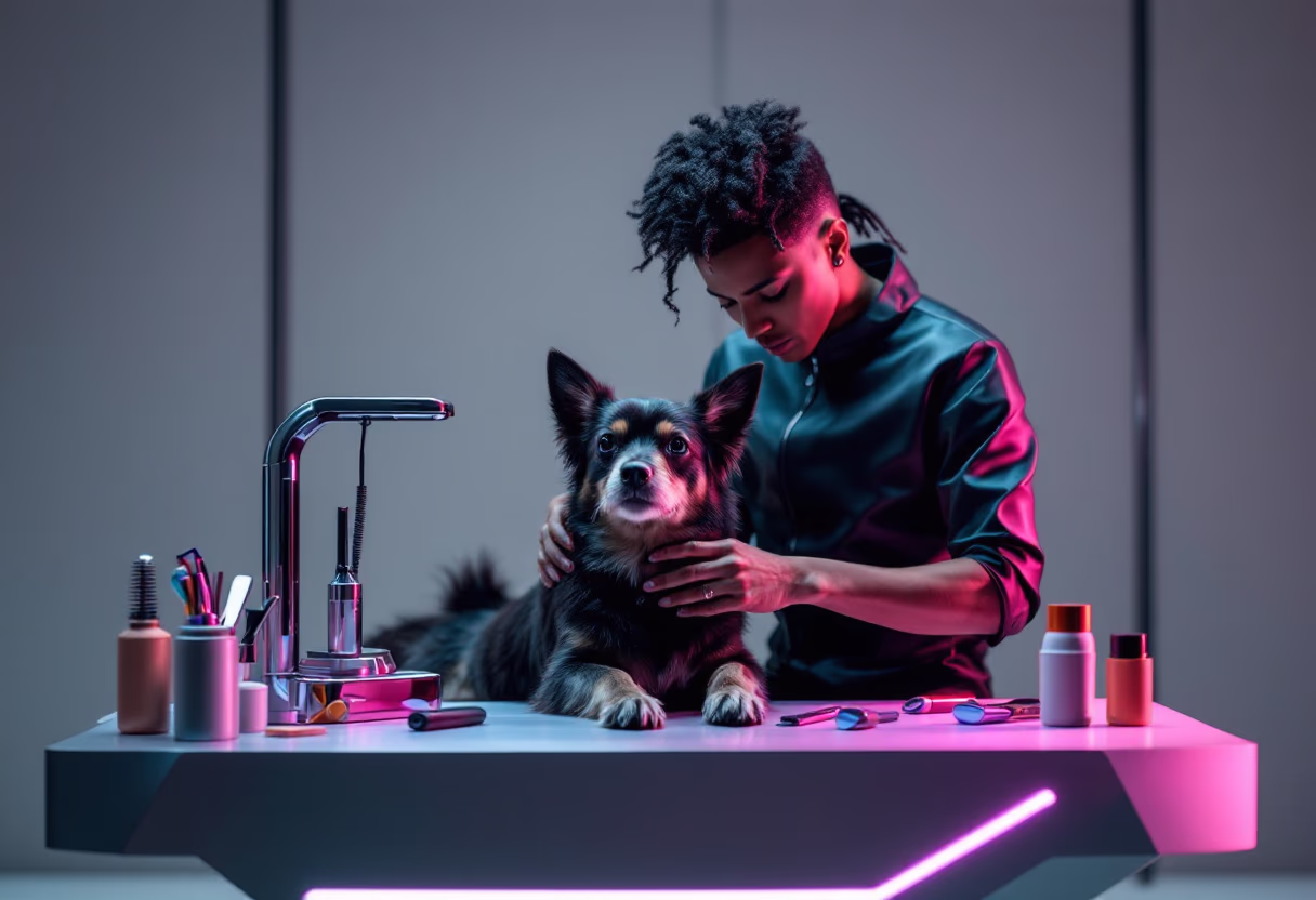 Dog sitting attentively on a trail