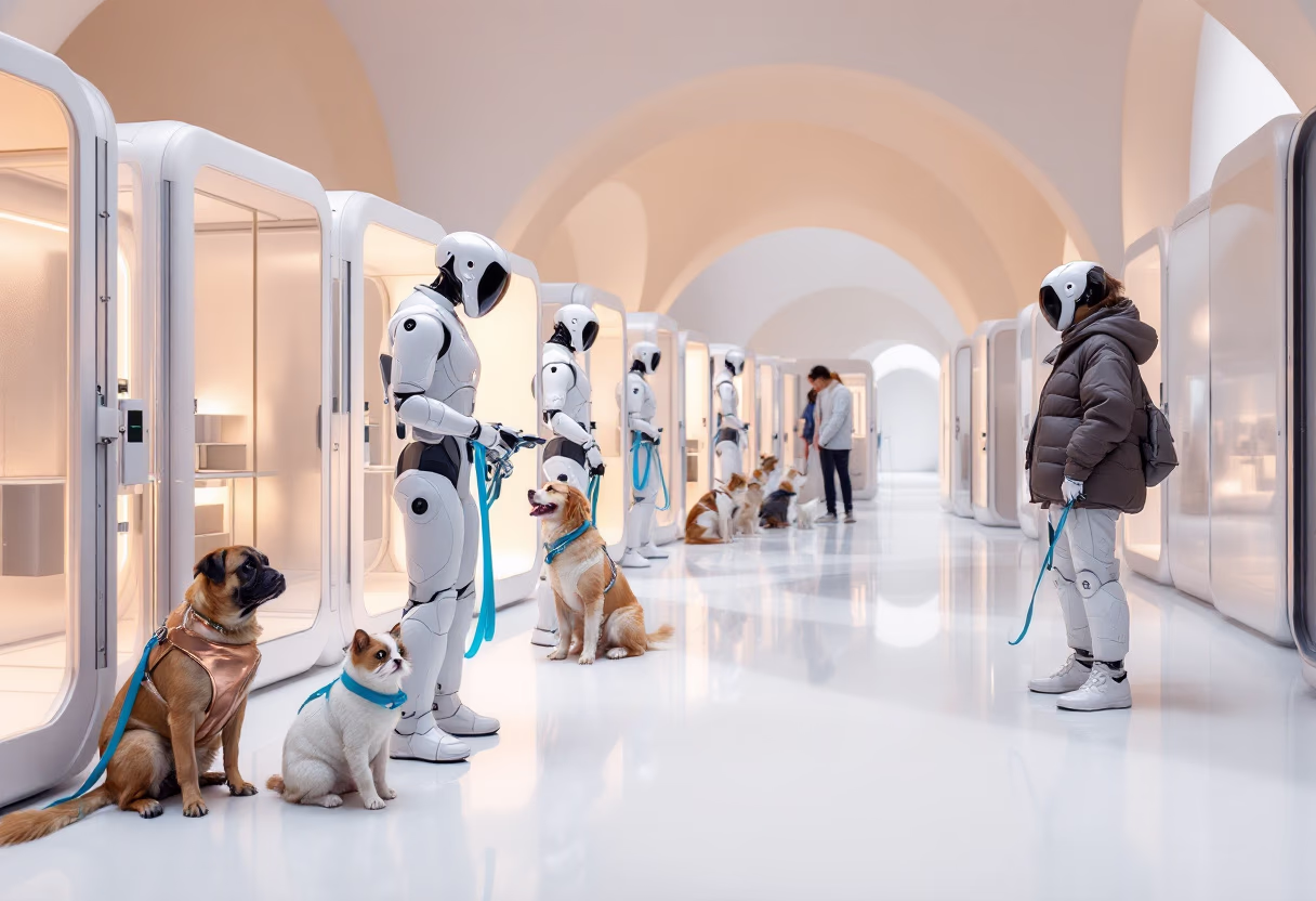 companion indoors beside trainer