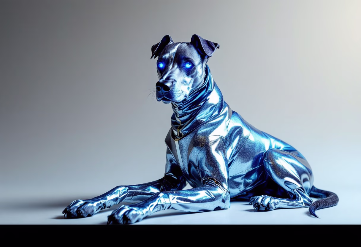 Sleek futuristic dog in a dynamic pose